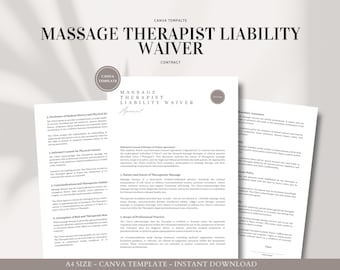 Massage Therapist Liability Waiver | Informed Consent Form for Professional Bodywork | Editable Canva Template