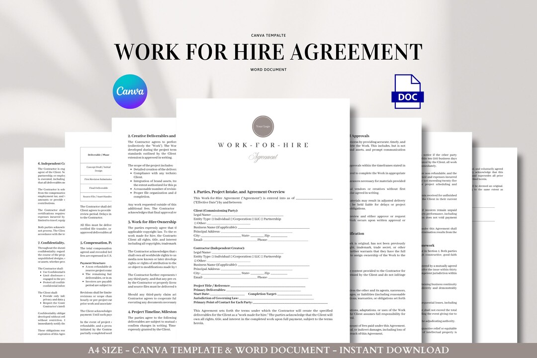 Work for Hire Agreement Template for Creators, Designers, Agencies, and ...