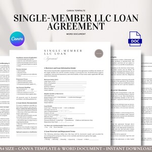 Single-Member LLC Loan Agreement Template for Internal Business Loans, Editable Contract Between Owner and Entity