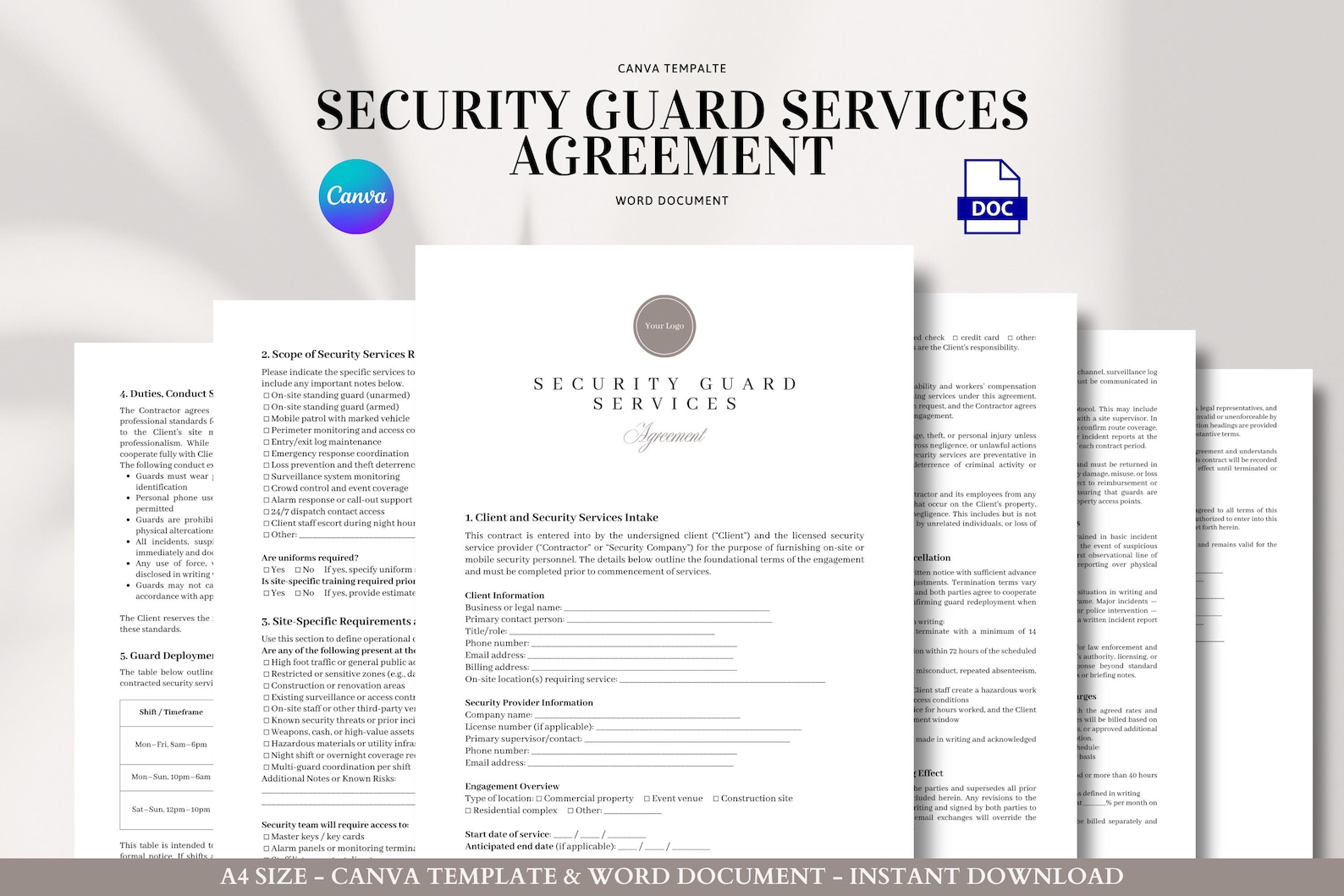 Security Guard Contract Template for On-site, Event, Mobile Patrol, or ...