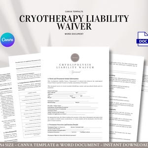 Plantilla de exención de responsabilidad por criolipólisis, formulario editable de consentimiento y liberación de riesgos para profesionales de la estética.