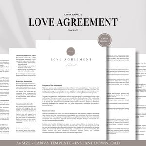 Könnte beinhalten: Eine druckbare PDF-Vorlage für einen Liebesvertragsvertrag. Das Dokument enthält Abschnitte für emotionale Unterstützung, Vertrauen und Grenzen, Kommunikation und Konfliktlösung. Das Dokument trägt den Titel "Liebesvertragsvertrag" und steht zum sofortigen Download bereit.