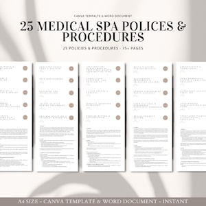 Medical Spa Policy & Procedure Bundle | 25 Comprehensive Policies | Editable in Word Document and Canva for Compliance Risk Management