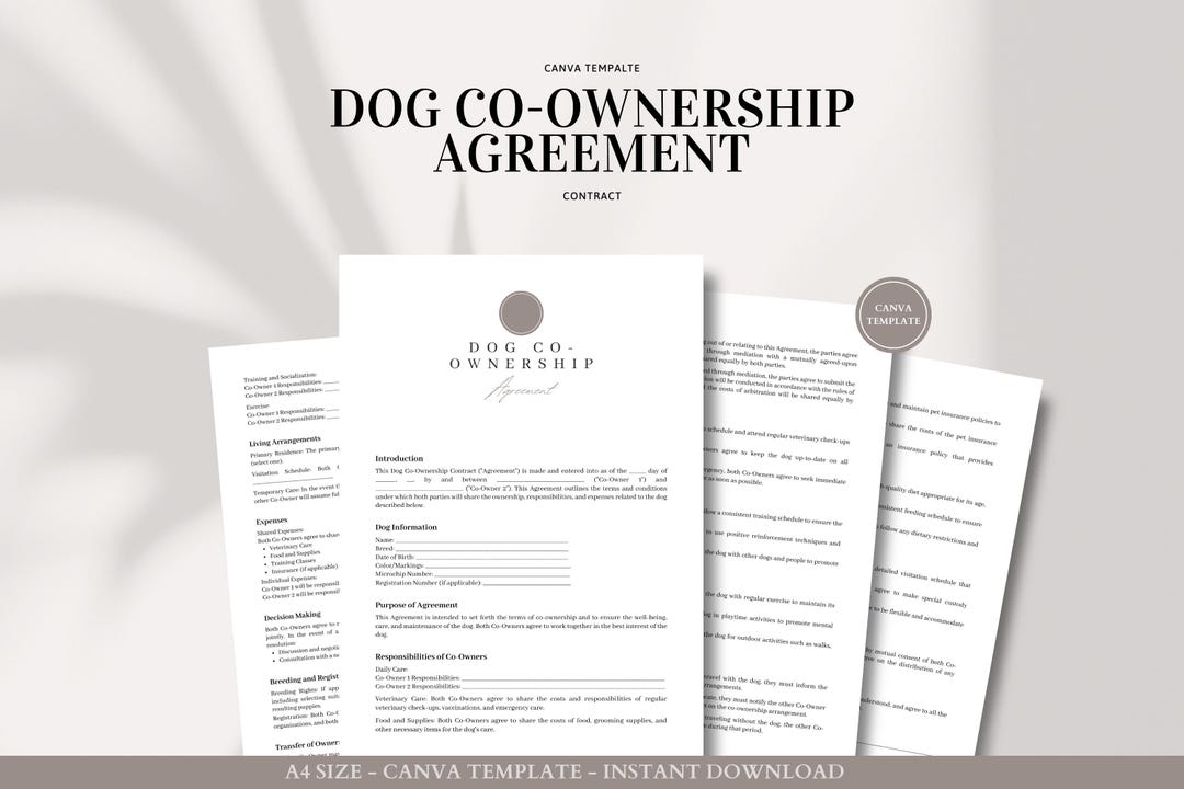 Dog Co-ownership Contract Canva Template - Professional and ...
