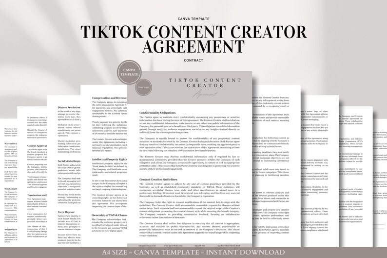 Tiktok Content Creator Agreement Canva Template Professional Influencer