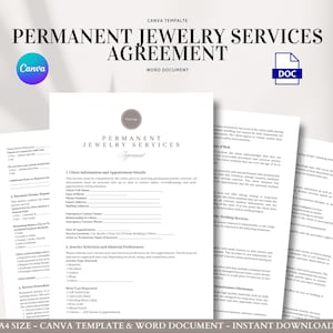 Permanent Jewelry Services Agreement Template Editable Consent Form for Welding Bracelet Anklet In Studio Pop Up Booth Intake & Signature