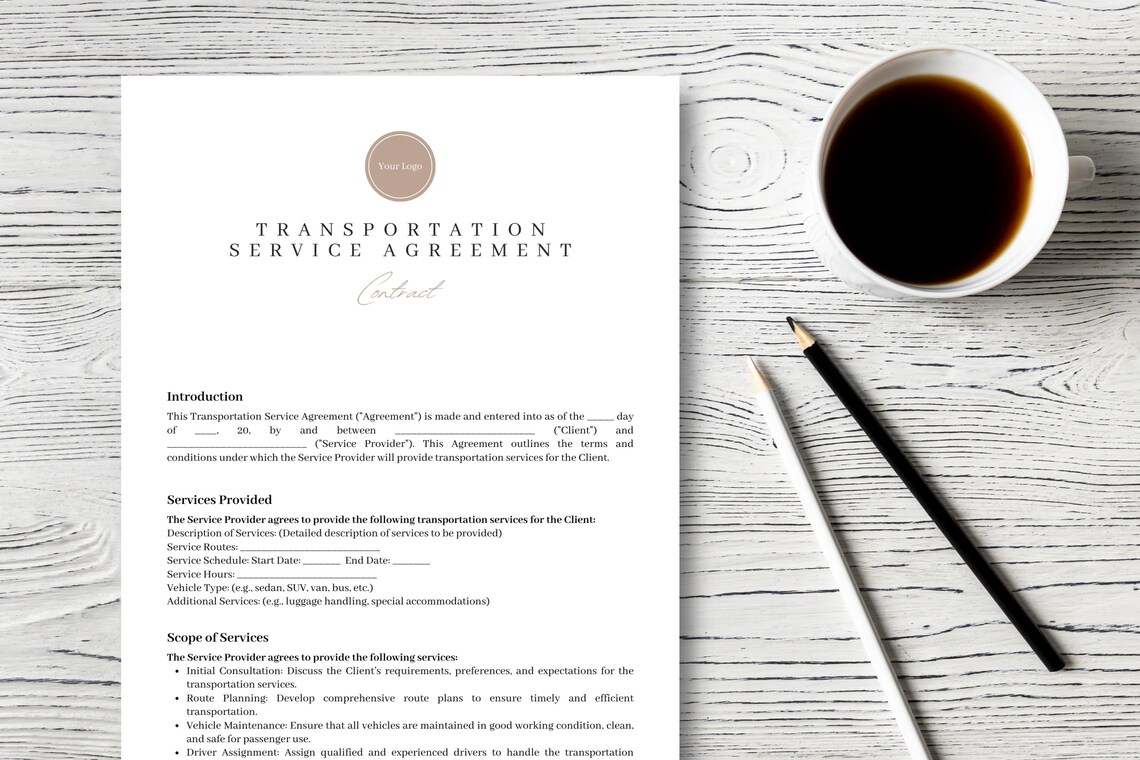 Transportation Service Agreement Template - Professional Contract for ...