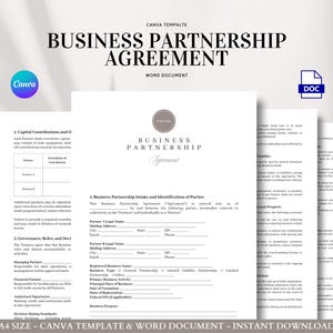 Plantilla de acuerdo de sociedad comercial, contrato editable para derechos de propiedad, participación en las ganancias y gestión.