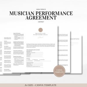 Musician Performance Contract Canva Template | Editable Canva Template | Professional Musician Agreement with Fillable Sections