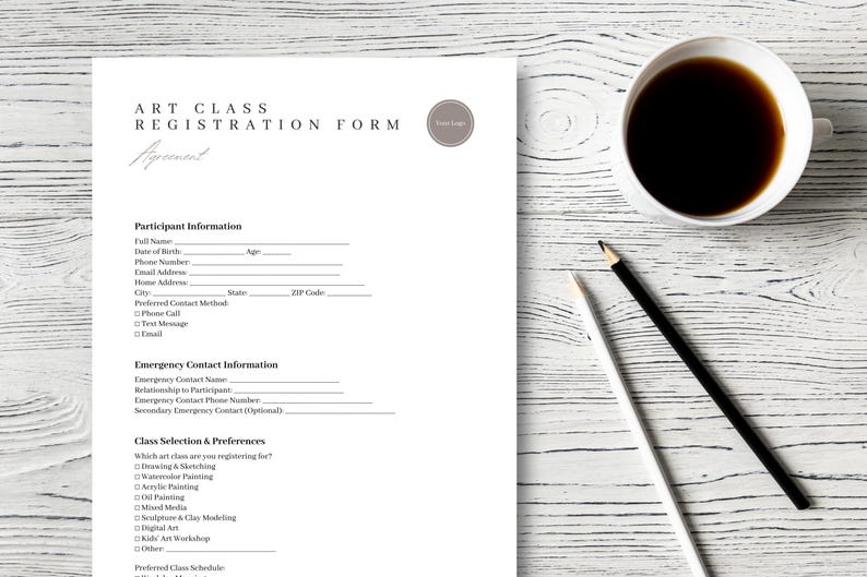 Art Class Registration Form Canva Template | Editable Student ...