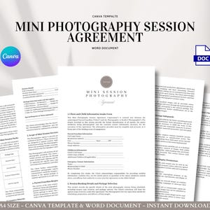 Mini Photography Session Agreement Contract Template for Child & Family Photographers | Client Consent, Image Rights Liability Waiver