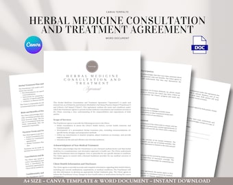 Herbal Medicine Consultation Agreement Template Natural Health Intake Form Client Consent Holistic Treatment Plan Herbalist Disclosure