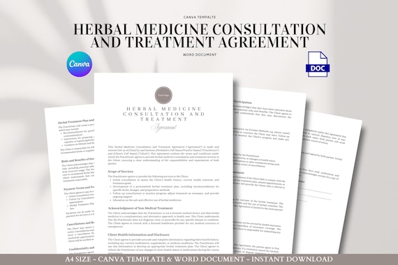 Herbal Medicine Consultation Agreement Template Natural Health Intake Form Client Consent Holistic Treatment Plan Herbalist Disclosure