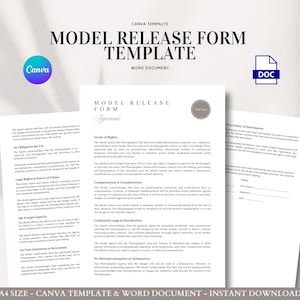 Plantilla de formulario de autorización de modelo: Acuerdo de consentimiento y uso de fotografías editable para creadores comerciales, de retratos y de contenido.