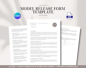 Model Release Form Template Editable Photography Consent and Usage Agreement for Commercial, Portrait, and Content Creators