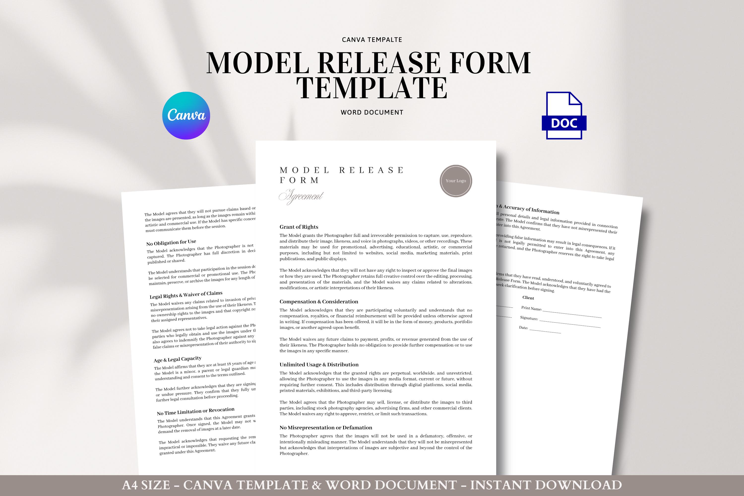 Content Usage Rights Form Model Release Form Template Editable Photography Consent and Usage ...
