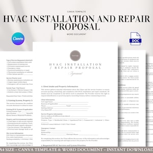 HVAC Installation and Repair Proposal and Service Agreement Template for Heating, Cooling, and Air Conditioning Contractors