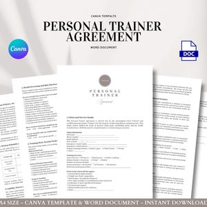 Personal Trainer Agreement Template for 1:1 Coaching, In-Person or Virtual Fitness Services, Editable Client Contract