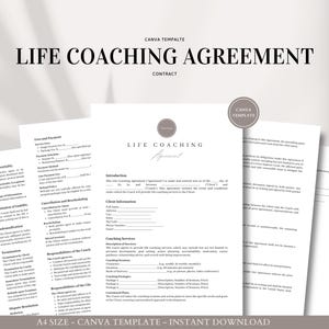 Life Coaching-contractsjabloon - aanpasbare canva-sjabloon voor coaches - digitale download - bewerken in Canva