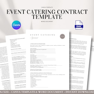 Event Catering Contract Template Editable Food Service Agreement Client Intake Form Menu Planning Staffing Payment Terms Canva and Word