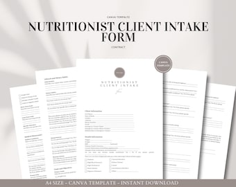 Nutritionist Client Intake Form - Professional Template for Nutritional Counseling & Health Assessment, Editable Canva Template