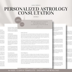 Plantilla de Canva de acuerdo de consulta astrológica personalizada para uso profesional: contrato personalizable