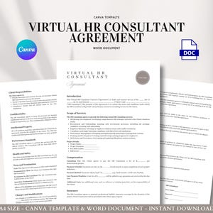 Virtual HR Consultant Agreement Editable Contract Template for Remote Strategy Recruitment Compliance and Employee Support Services
