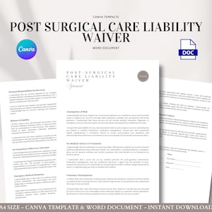 Post-Surgical Care Liability Waiver Agreement Canva Template for Recovery Assistance Non-Medical Support Service Contract for Care Providers