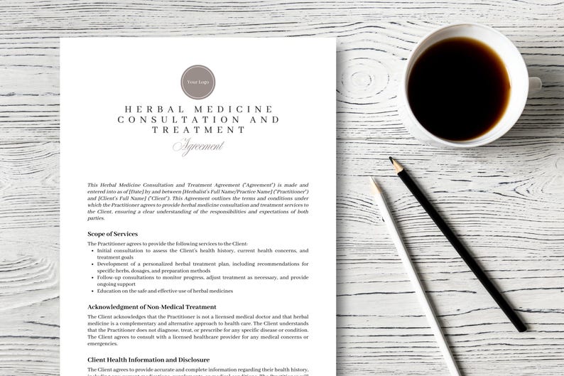 Herbal Medicine Consultation Agreement Template Natural Health Intake Form Client Consent Holistic Treatment Plan Herbalist Disclosure image 4