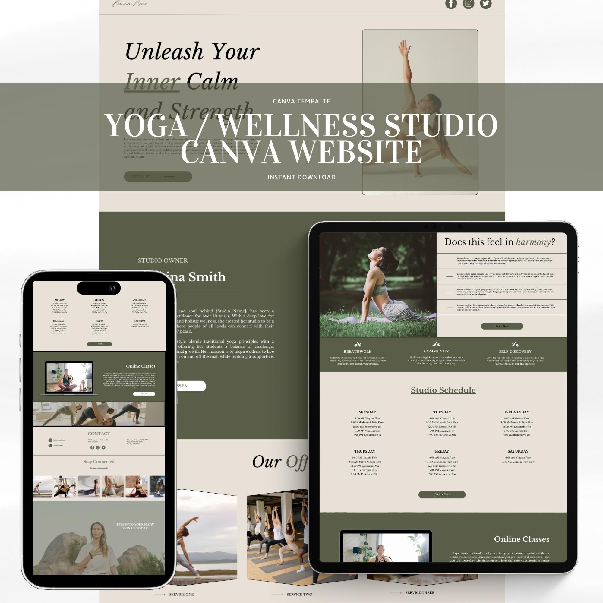 Yoga & Wellness Studio Canva Website Template | Customizable Canva Website for Health and Fitness Studios