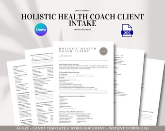 Holistic Health Coach Client Intake Form Canva and Word Template for Wellness Practitioners Naturopaths and Mind Body Professionals
