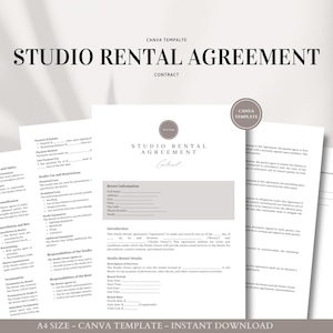 Plantilla de contrato de alquiler de estudio: contrato profesional para sesiones fotográficas y creación de contenido: edita en Canva