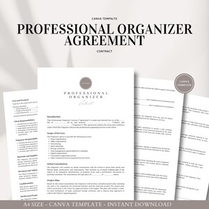 Professional Organizer Contract Canva Template | Customizable Home and Office Organizing Agreement