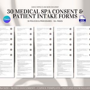 30 Editable Med Spa Consent & Intake Form Templates Word Doc Canva Patient Forms for Aesthetic Clinics, Injectables, Laser Facial Services