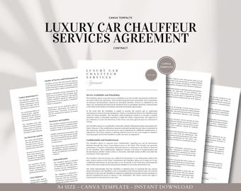 Luxury Car Chauffeur Services Agreement | Editable Client Contract for Executive Driving & Private Hire Services | Canva Template