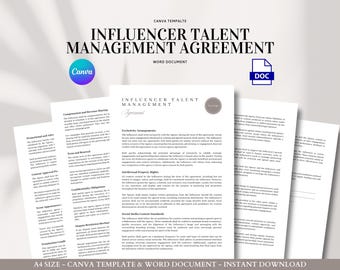 Influencer Talent Management Agreement Template Brand Deals Contract Content Standards Payment Terms Exclusivity Collaboration