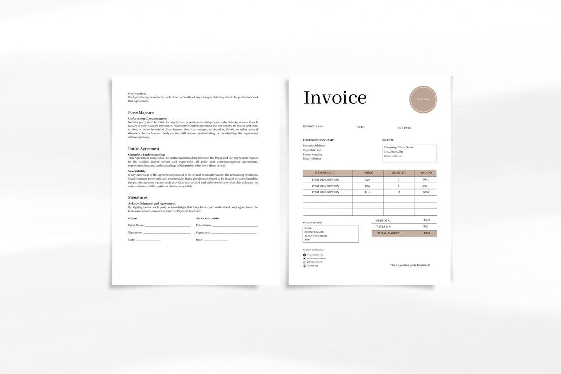 Payment Contract Template Digital Download A4 & US Letter - Etsy