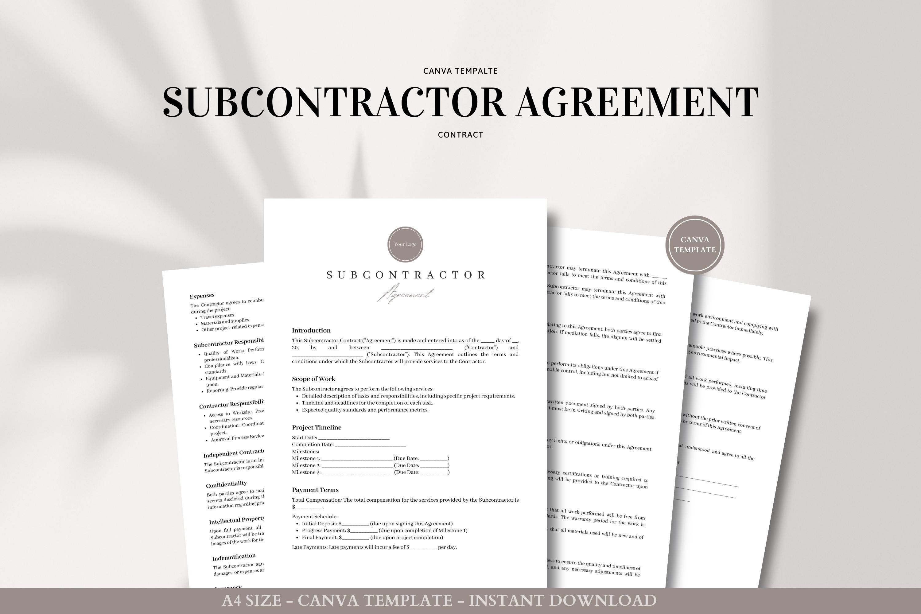 Subcontractor Contract Template Professional Subcontracting Agreement