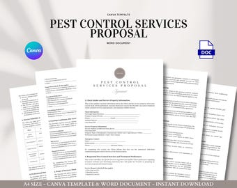 Pest Control Services Proposal and Client Agreement Template for Extermination, Treatment, and Maintenance Plans, Editable in Word and Canva