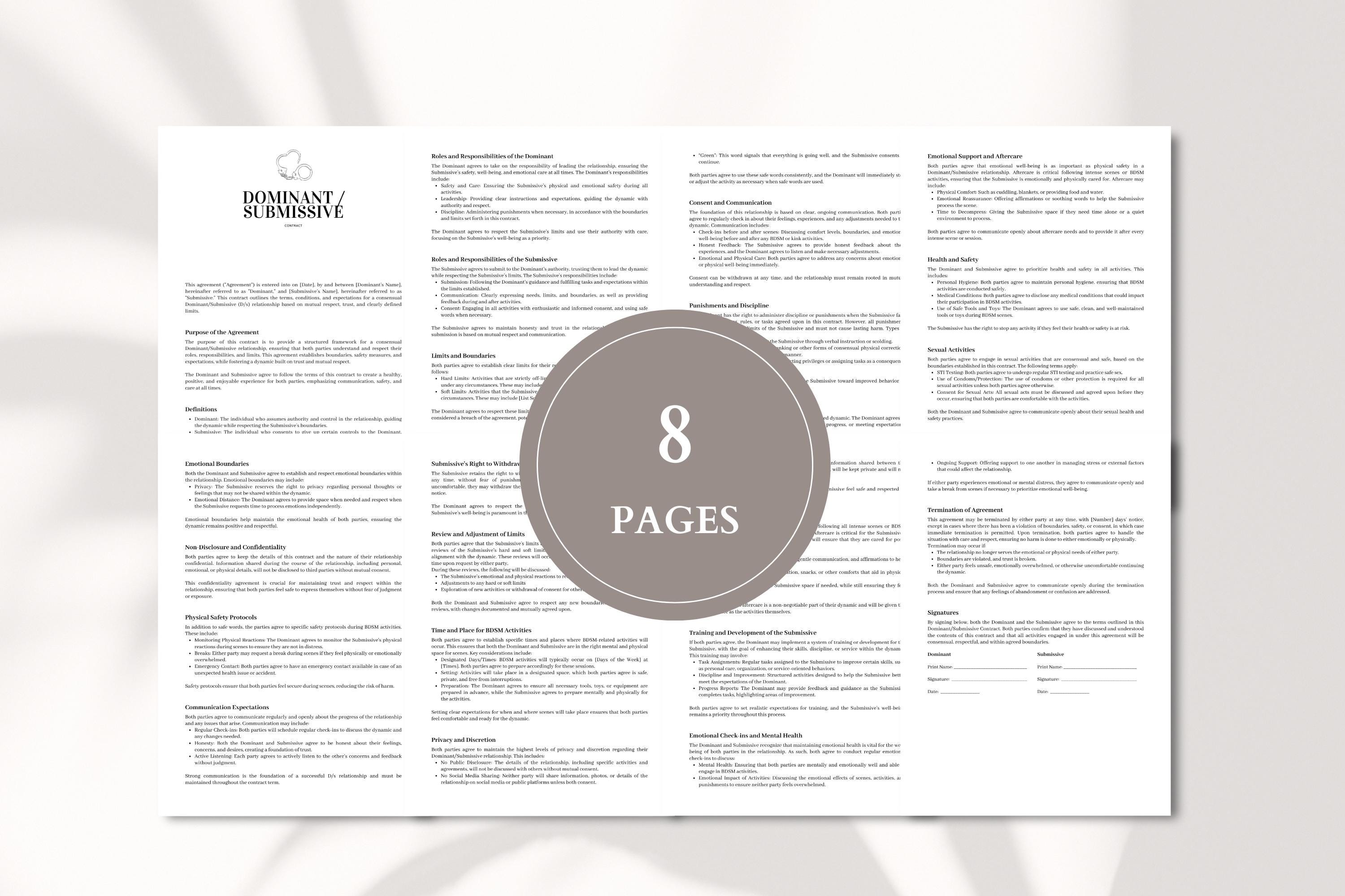 Dominant Submissive Relationship Contract Template Editable BDSM