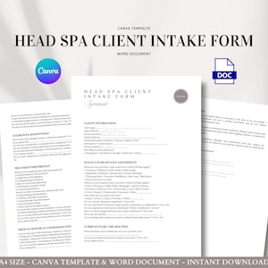 Head Spa Client Intake Form Template Editable Scalp and Hair Consultation Questionnaire with Consent, Allergies, and Medical Info
