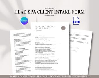 Head Spa Client Intake Form Template Editable Scalp and Hair Consultation Questionnaire with Consent, Allergies, and Medical Info