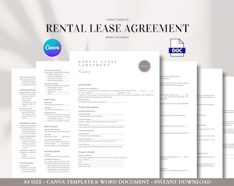 Rental Lease Agreement Editable Landlord Tenant Contract Template Residential Property Rental Form