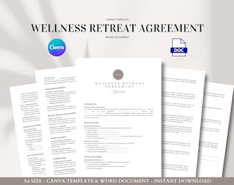 Wellness Retreat Agreement Editable Client Contract Retreat Organizer Template Wellness Services Consent Form Retreat Planning Document