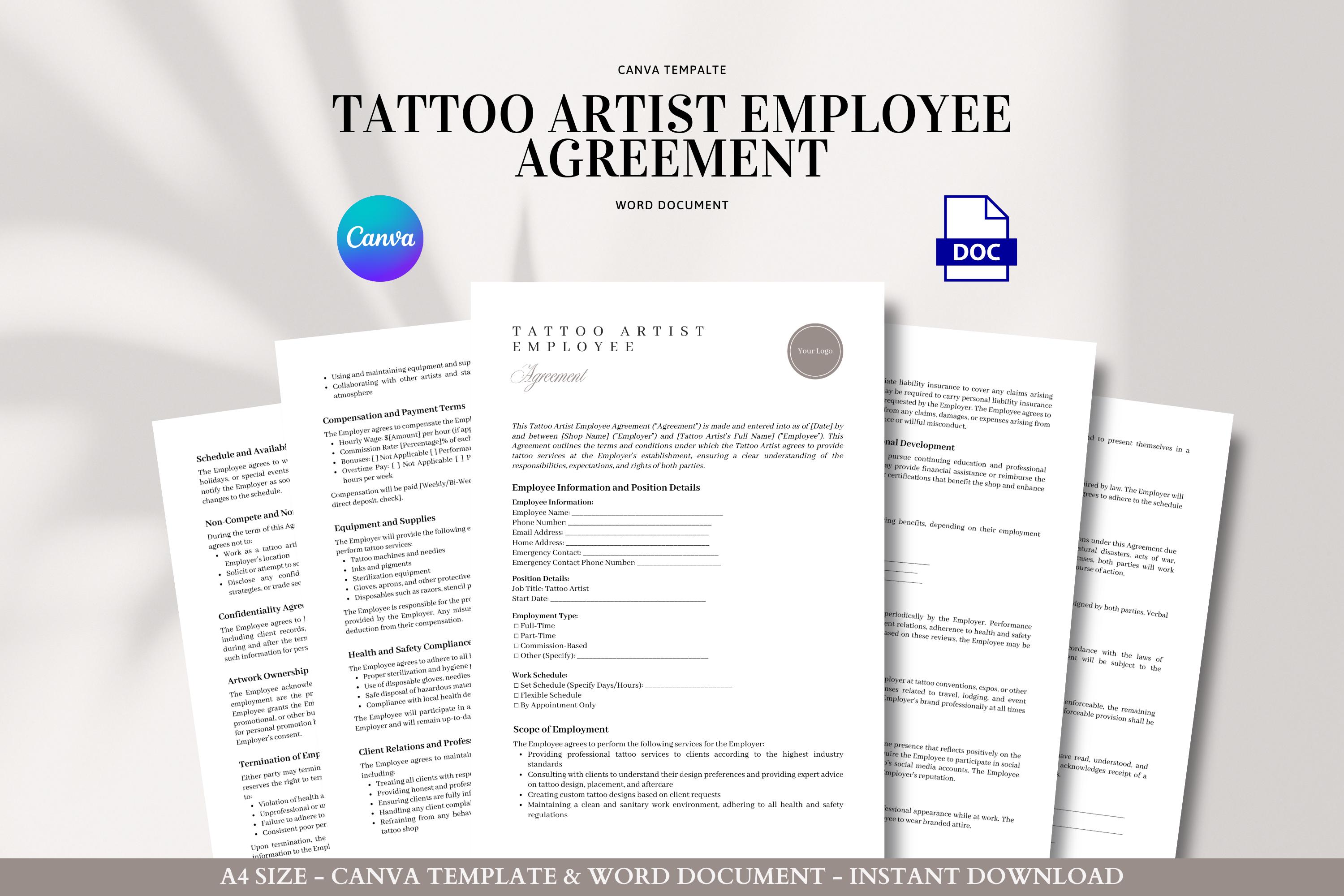 Sjabloon werknemersovereenkomst tatoeëerder Shopcontract  Commissievoorwaarden Werkschema Klantbeleid Vertrouwelijkheid  Aansprakelijkheidsformulier - Etsy België, image size:3000x2000