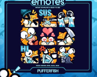 Paquete de gestos de pez globo (9) / Emoticones de DISCORD y TWITCH
