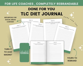 TLC Diet Journal, Done For You Diet Journal, Brandable Journal Templates, Fitness Coach, Body Coach, 30 Days Diet Prompts Journal