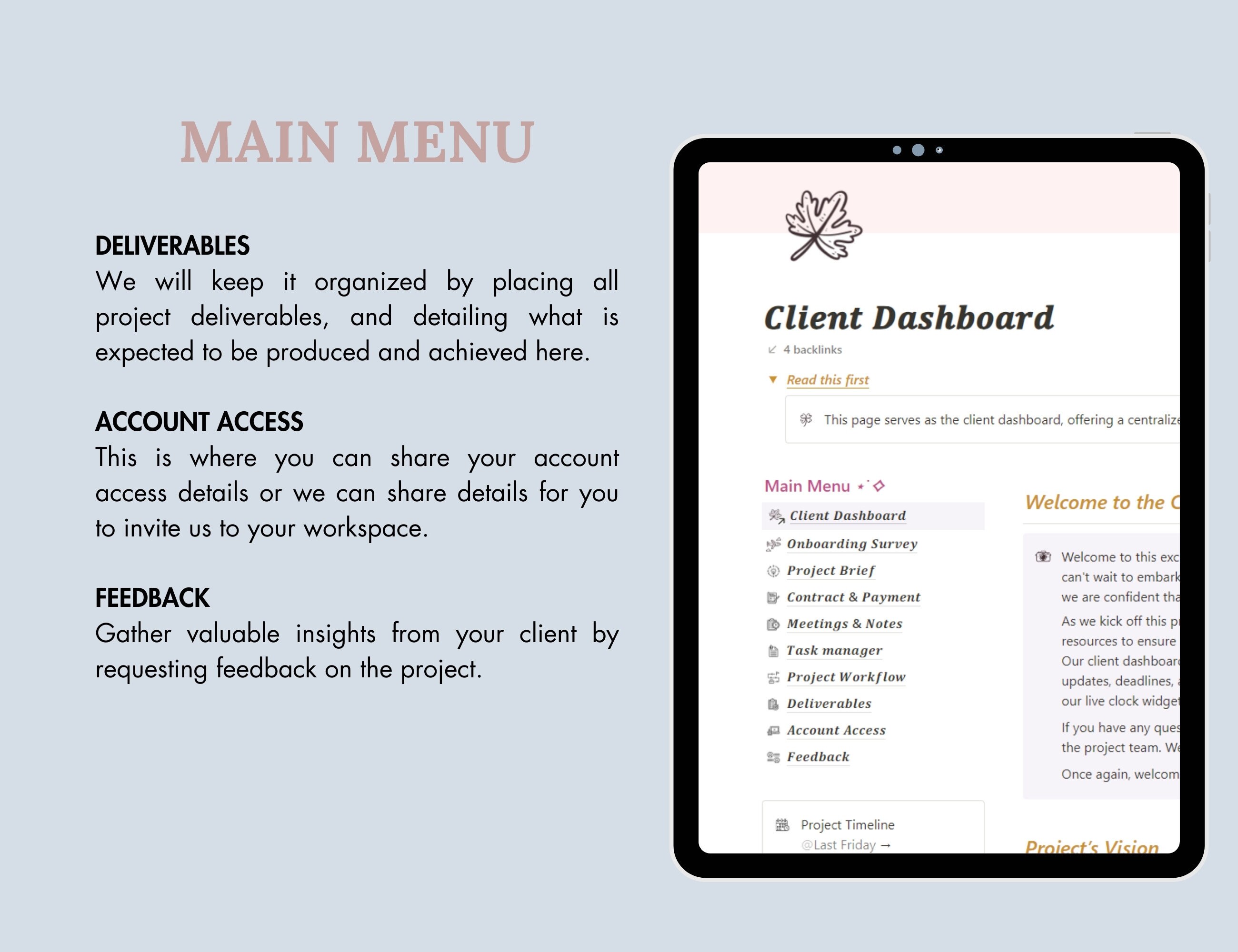 Notion Template Client Portal, Client Dashboard Project Tracker, Client ...