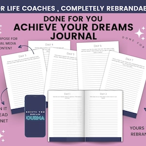 Diario di Dare to Dream Done For You, PLR Journal per Life Coach, 30 giorni di suggerimenti per l'inserimento nel diario, Vision and Dream Coach, Life Business Coach
