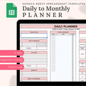 Daily Spreadsheet Google Sheet Monthly Calendar Template, Google Sheet Planner, Weekly Monthly Checklist Planner, Spreadsheet Daily Task